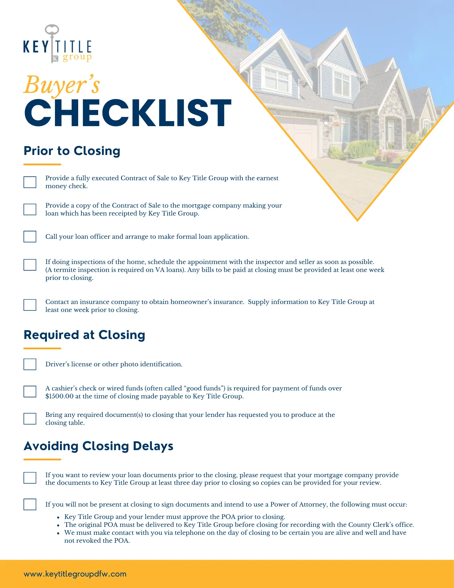 KTGDFW Buyers Checklist