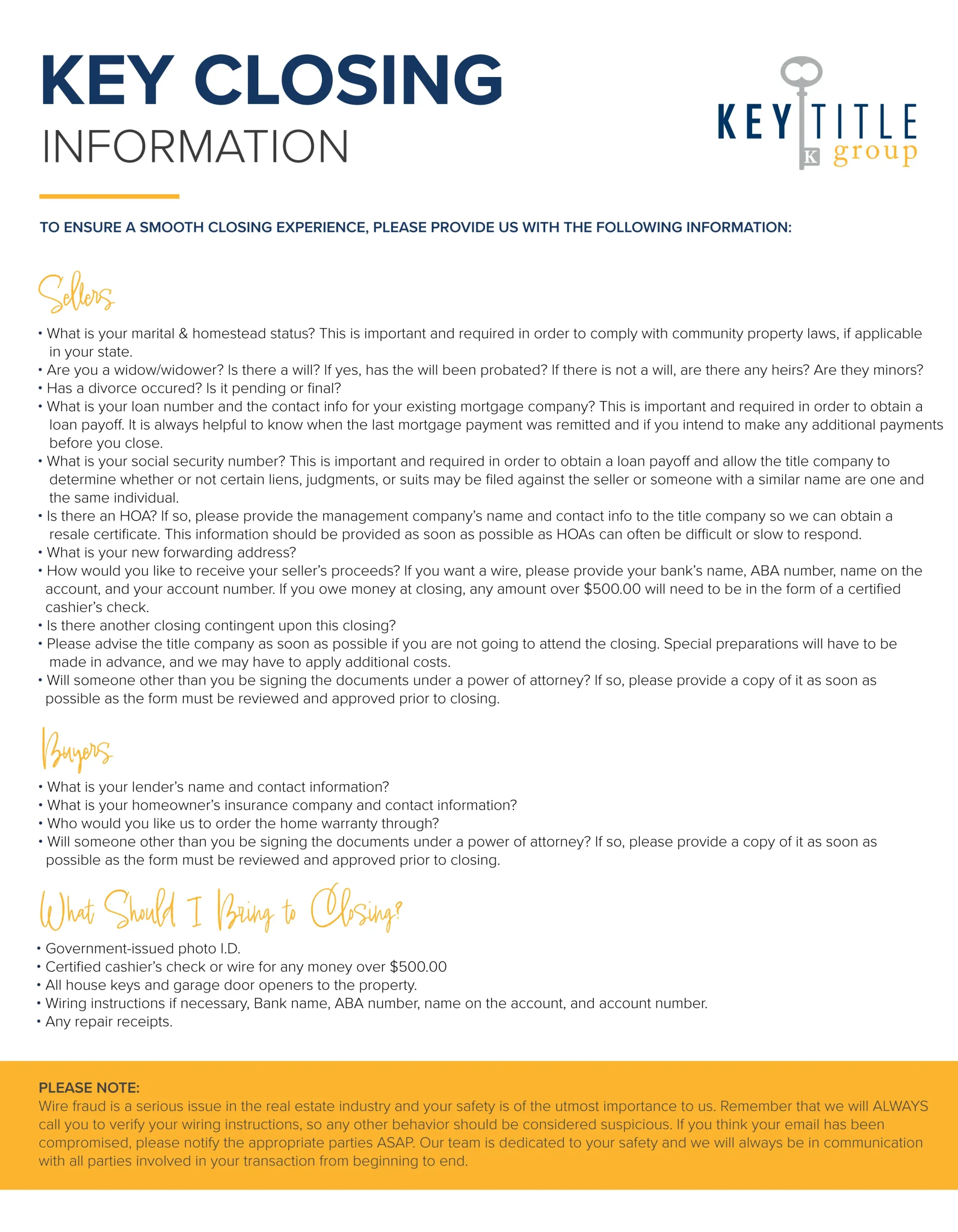 Key Closing Info KTG