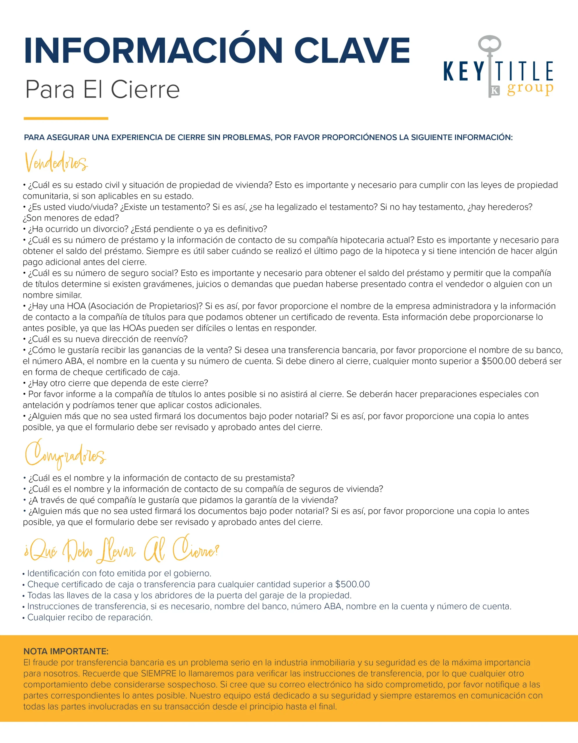 Key Closing Info KTGDFW SPANISH